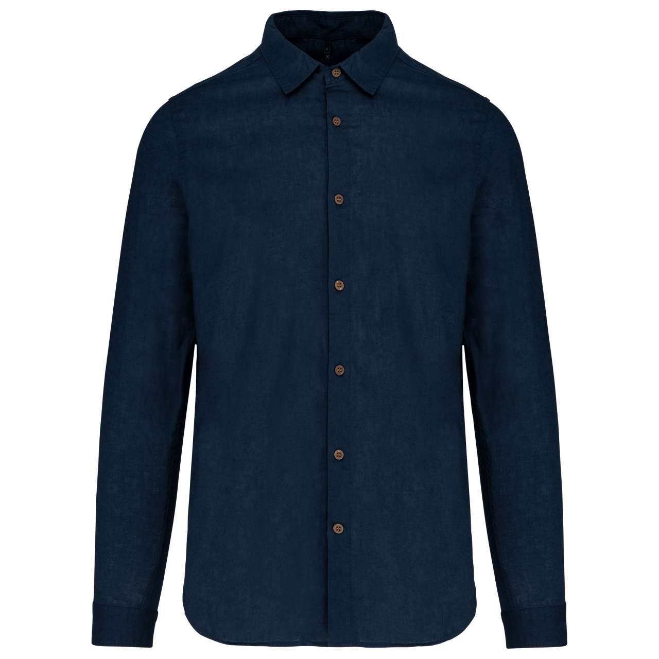 MEN'S LONG SLEEVE LINEN AND COTTON SHIRT - Navy - colorimageurl
