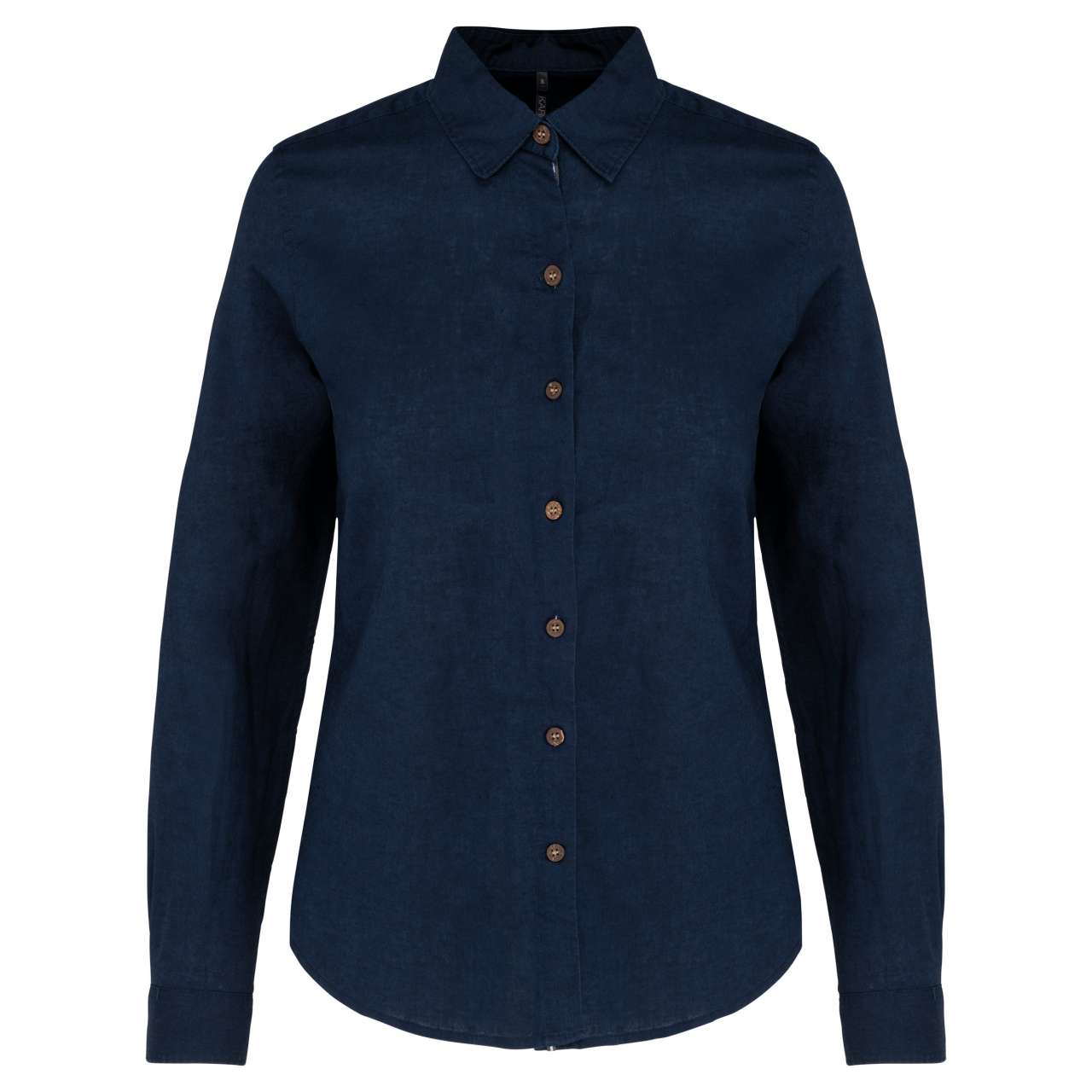 LADIES' LONG SLEEVE LINEN AND COTTON SHIRT - Navy - colorimageurl