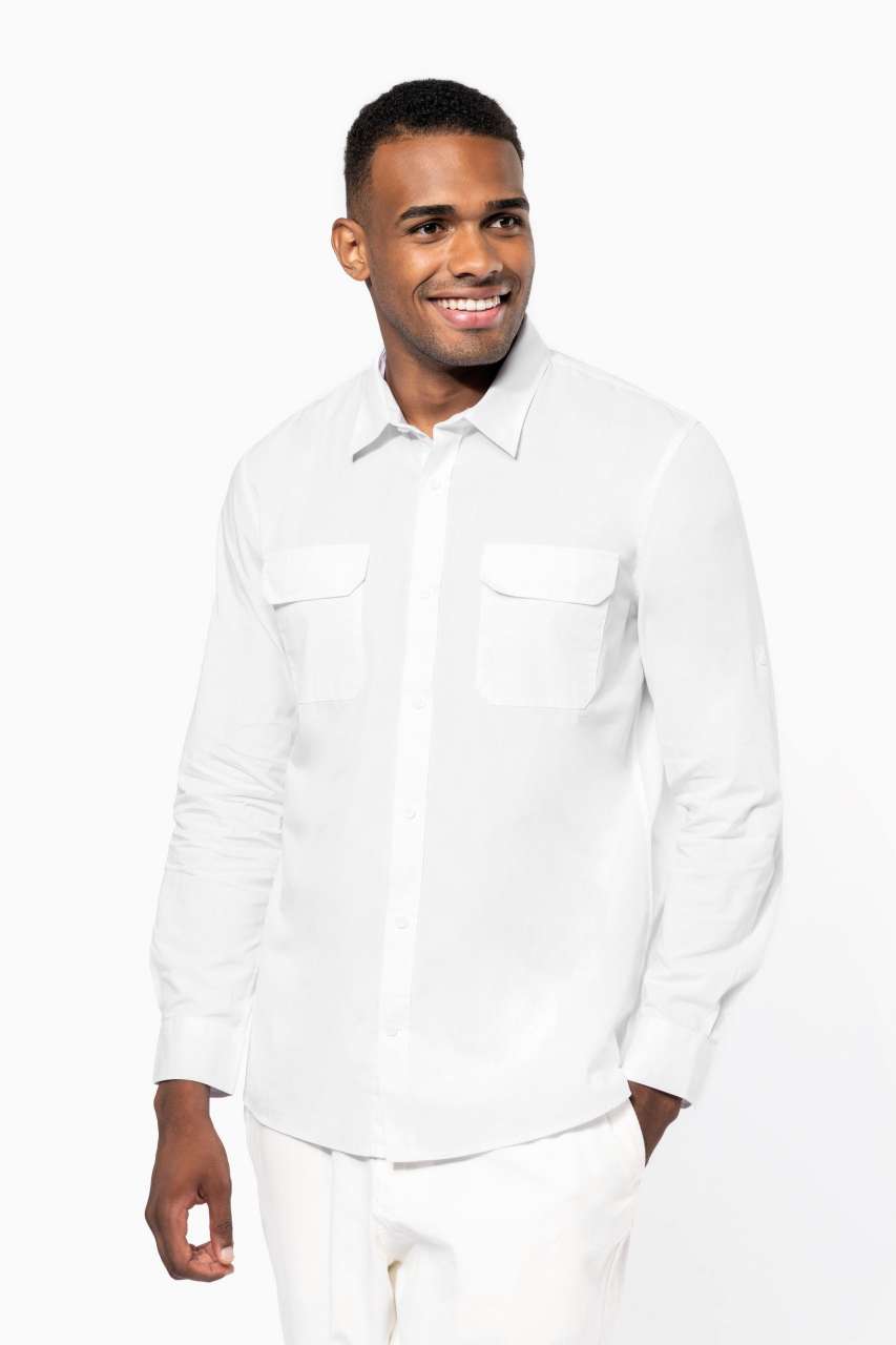 MEN'S LONG-SLEEVED SAFARI SHIRT - Beige - modelimageurl