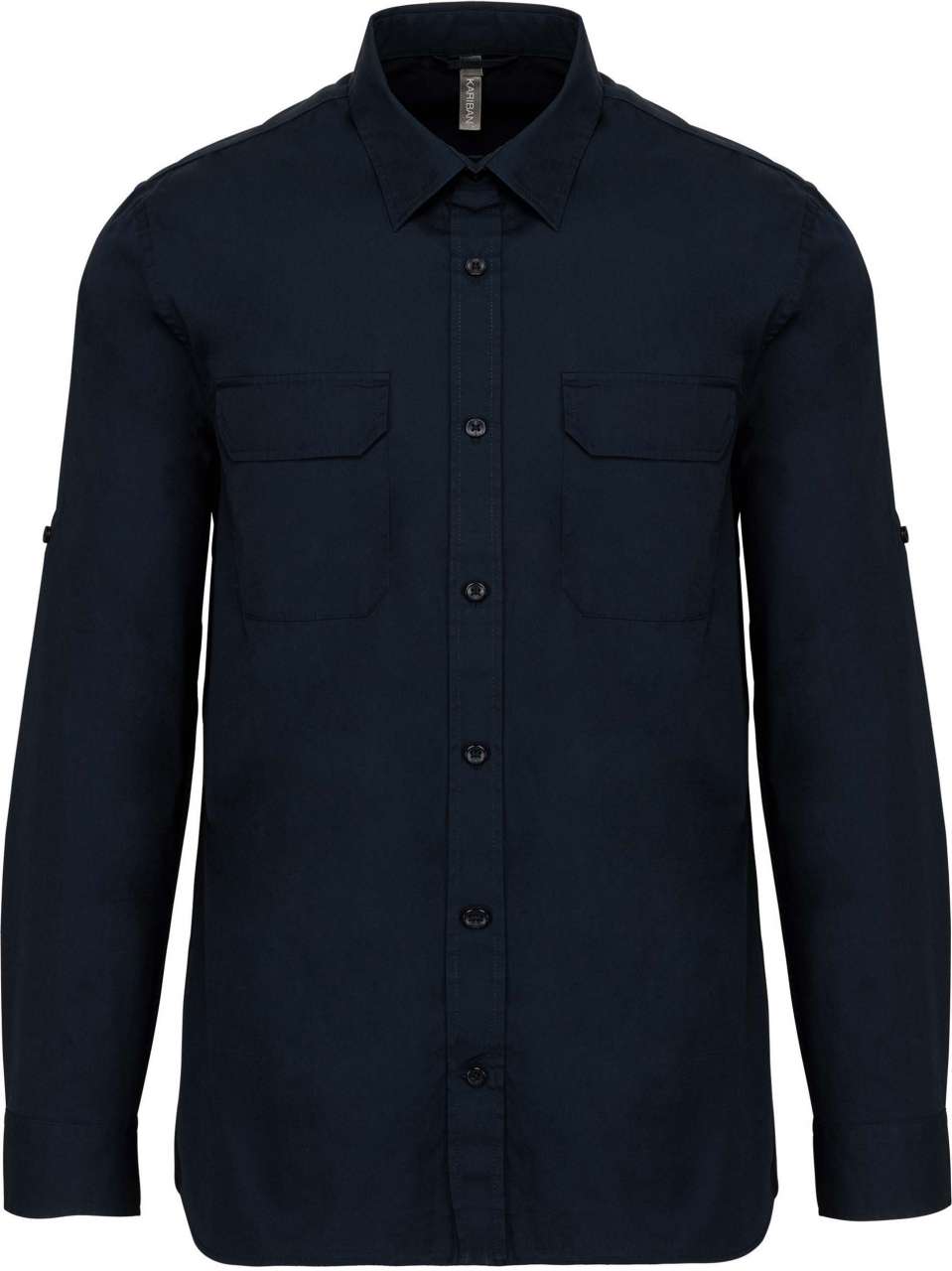 MEN'S LONG-SLEEVED SAFARI SHIRT - Navy - colorimageurl
