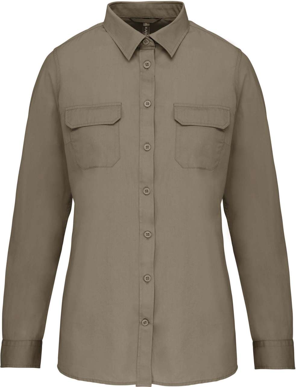 LADIES' LONG-SLEEVED SAFARI SHIRT - Light Khaki - colorimageurl