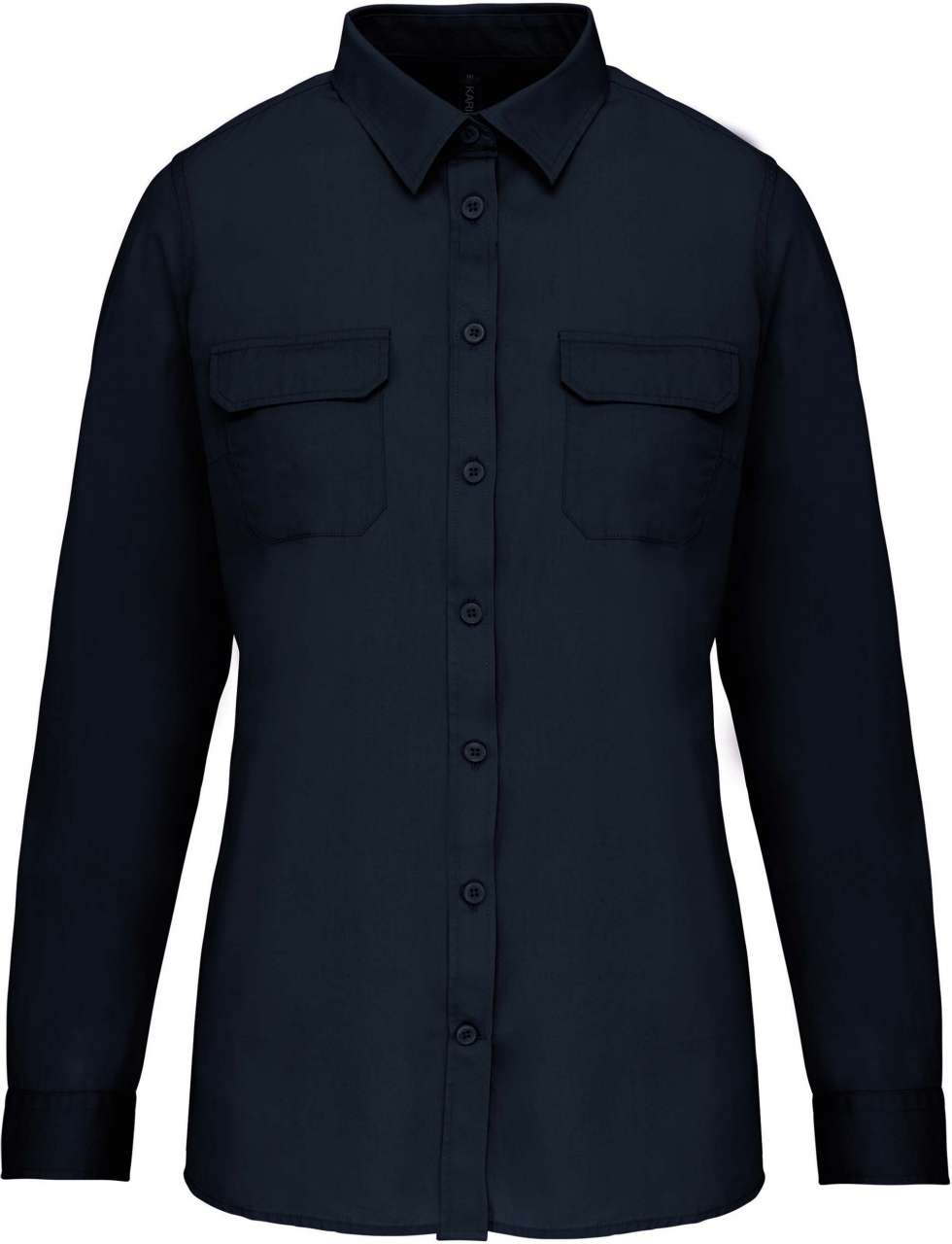 LADIES' LONG-SLEEVED SAFARI SHIRT - Navy - colorimageurl