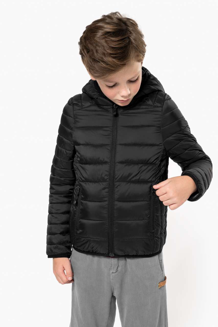 KIDS' LIGHTWEIGHT HOODED PADDED JACKET - Black - modelimageurl