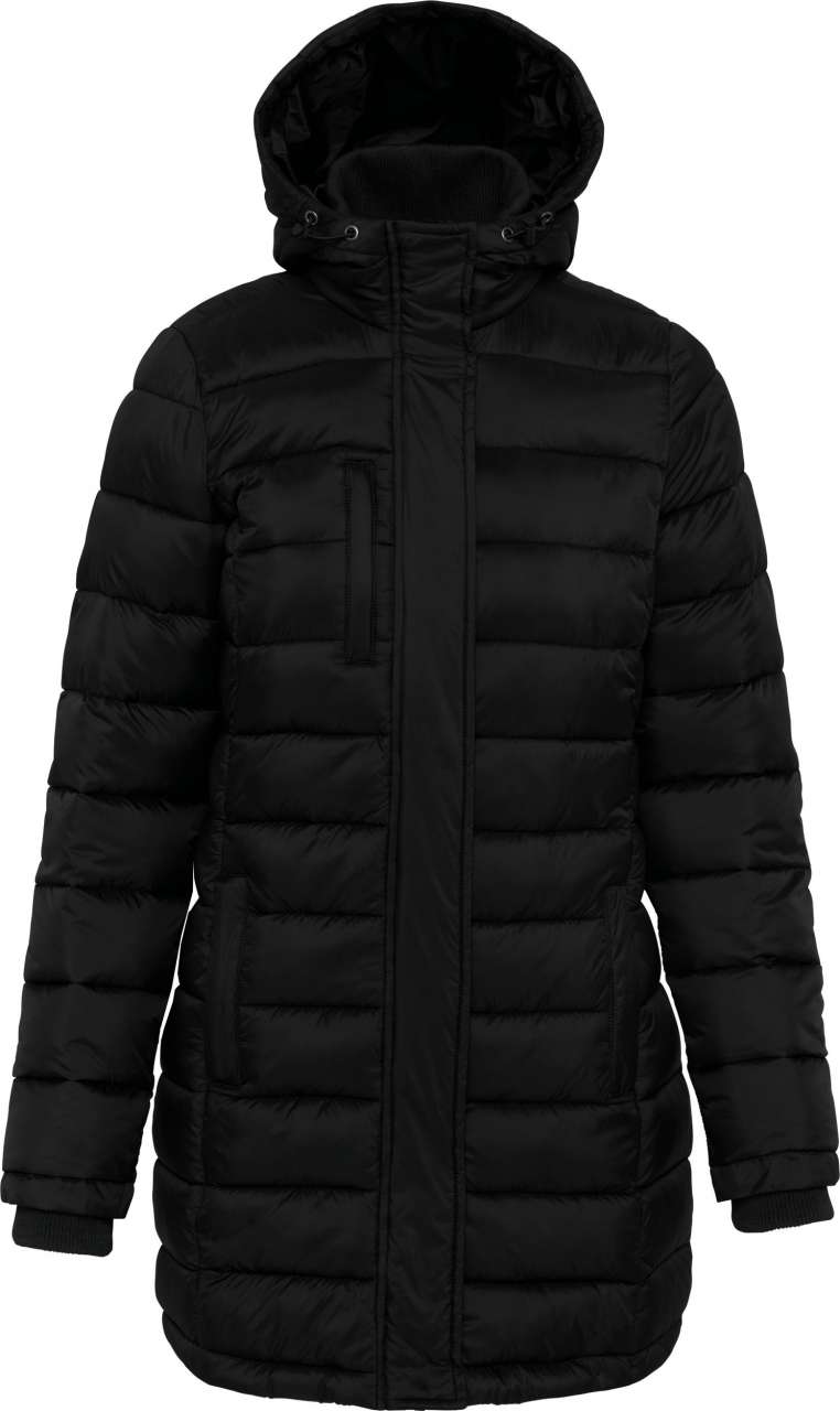 LADIES' LIGHTWEIGHT HOODED PADDED PARKA - Black - colorimageurl