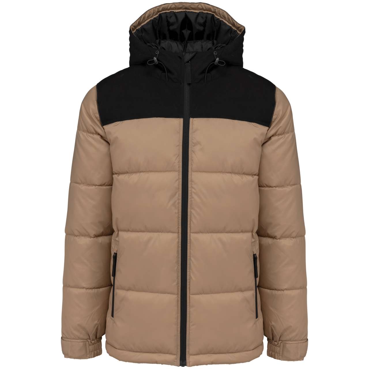 UNISEX BI-TONE PADDED JACKET WITH HOOD - Wet Sand/Black - colorimageurl