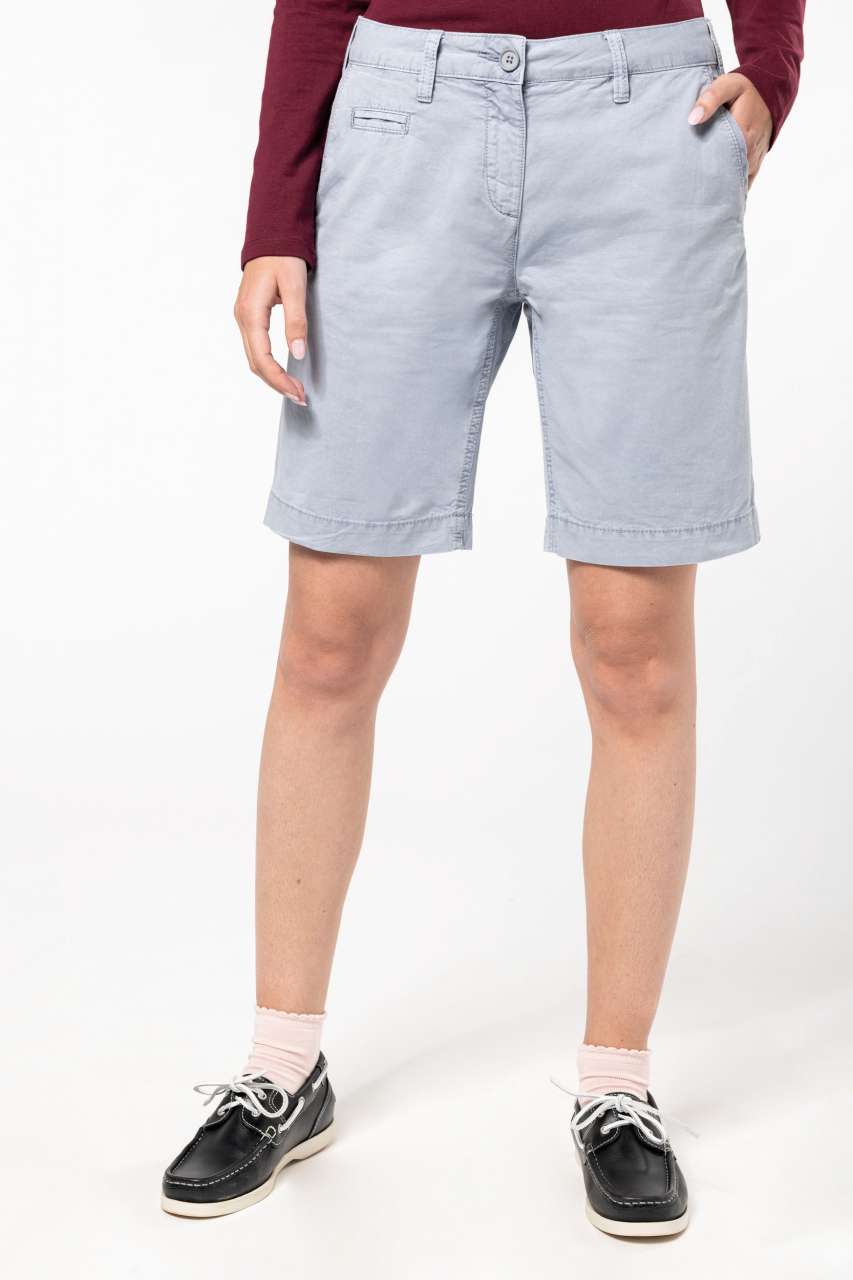 LADIES' WASHED EFFECT BERMUDA SHORTS - Washed Charcoal - modelimageurl