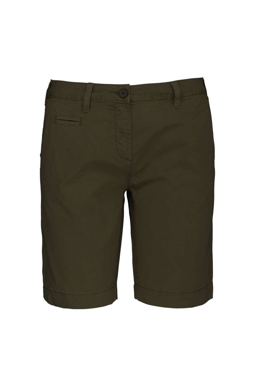LADIES' WASHED EFFECT BERMUDA SHORTS - Washed Light Khaki - colorimageurl