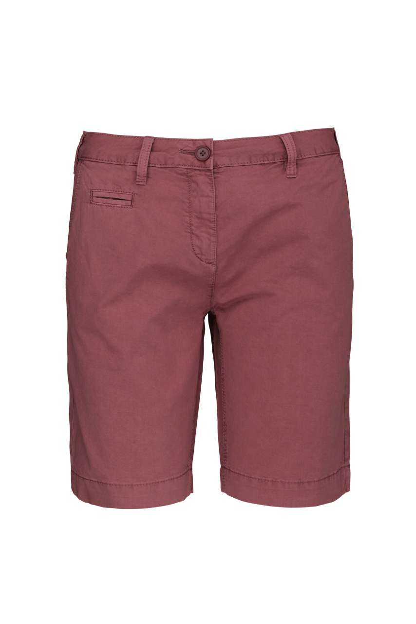 LADIES' WASHED EFFECT BERMUDA SHORTS - Washed Marsala - colorimageurl