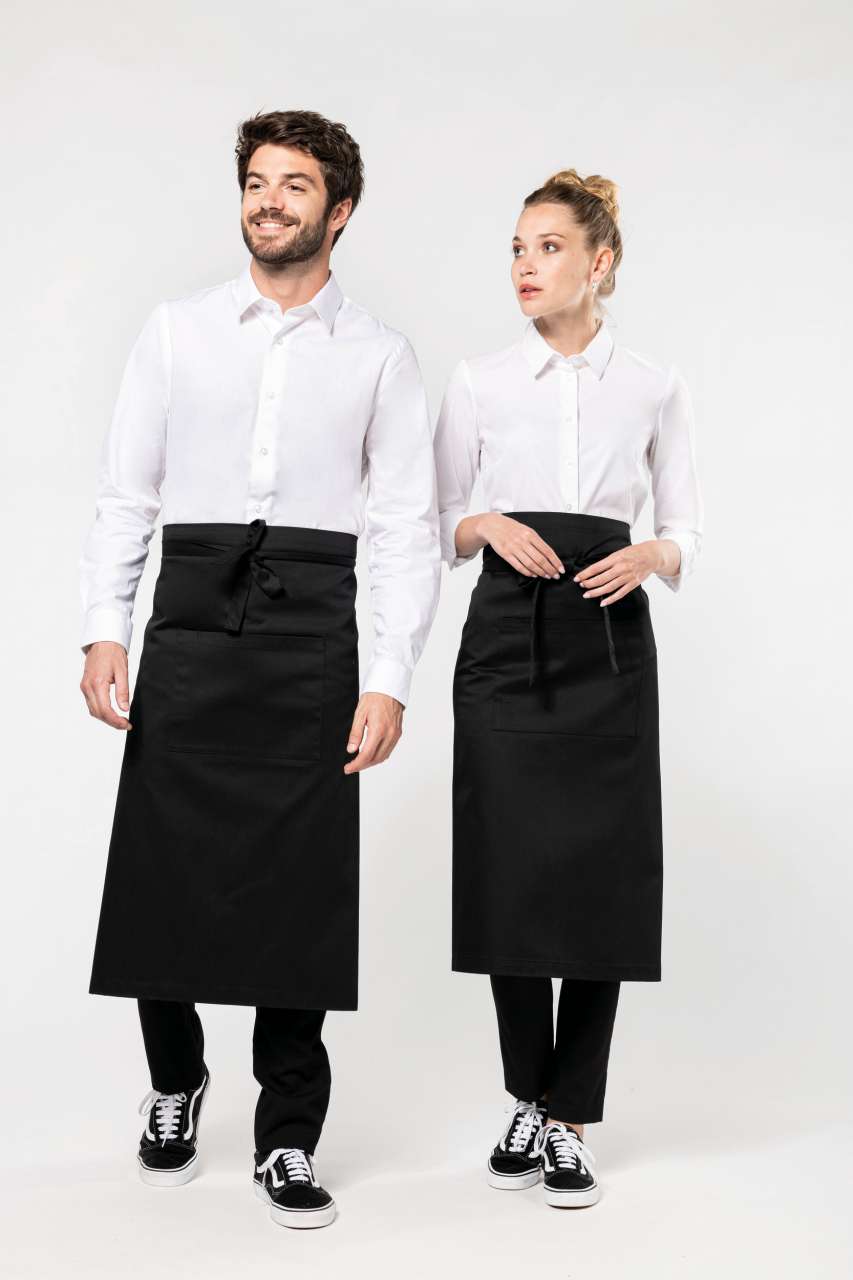 POLYCOTTON EXTRA-LONG APRON - Black - modelimageurl
