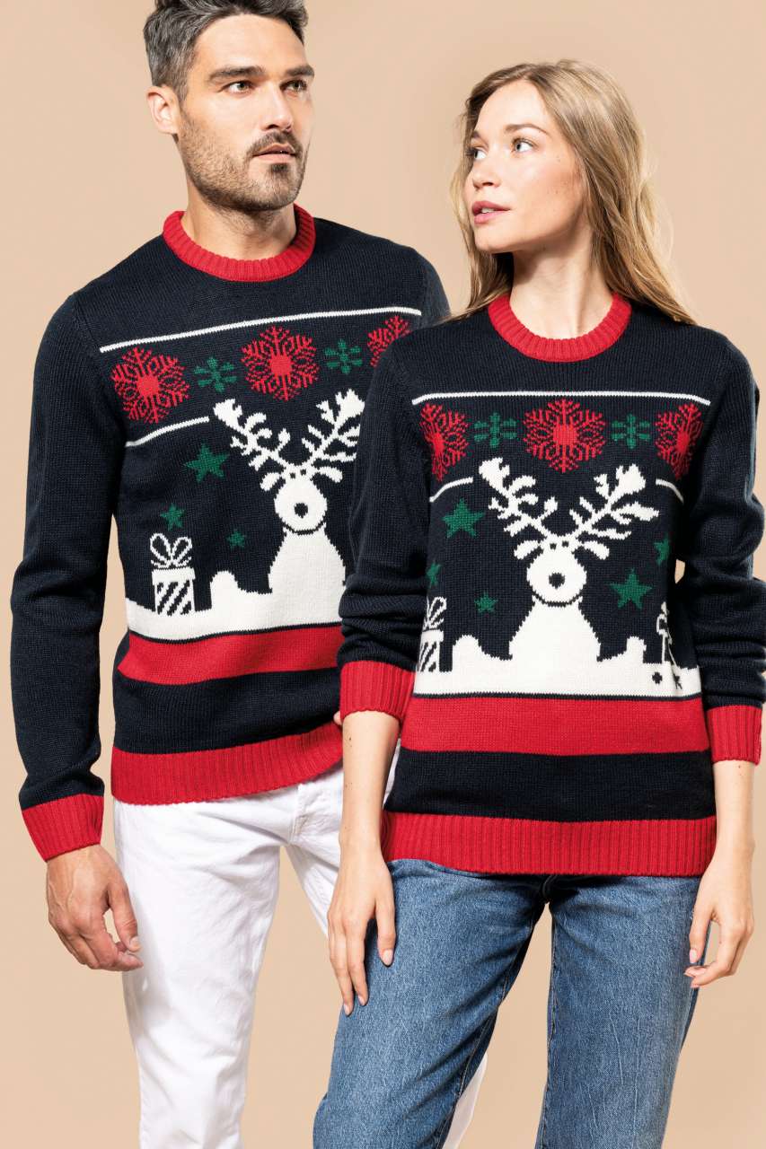 UNISEX CREW NECK CHRISTMAS JUMPER - Night Navy - modelimageurl
