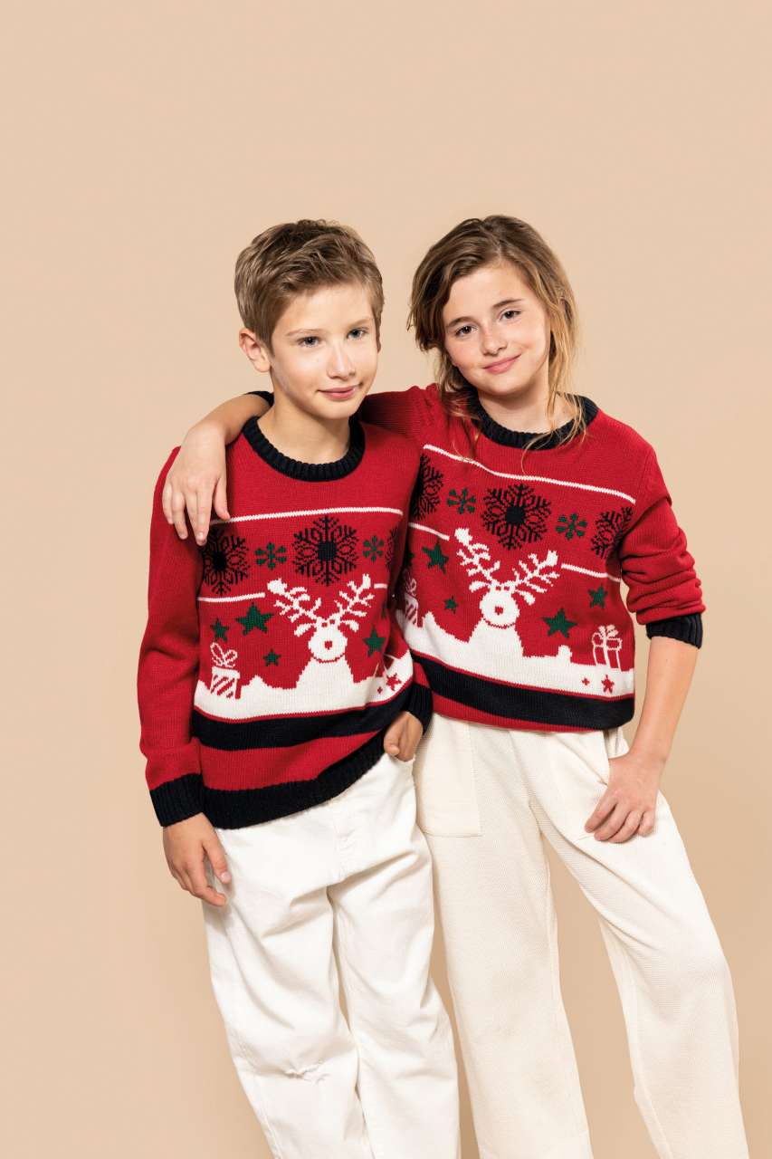 KIDS’ CREW NECK CHRISTMAS JUMPER - Cherry Red - modelimageurl