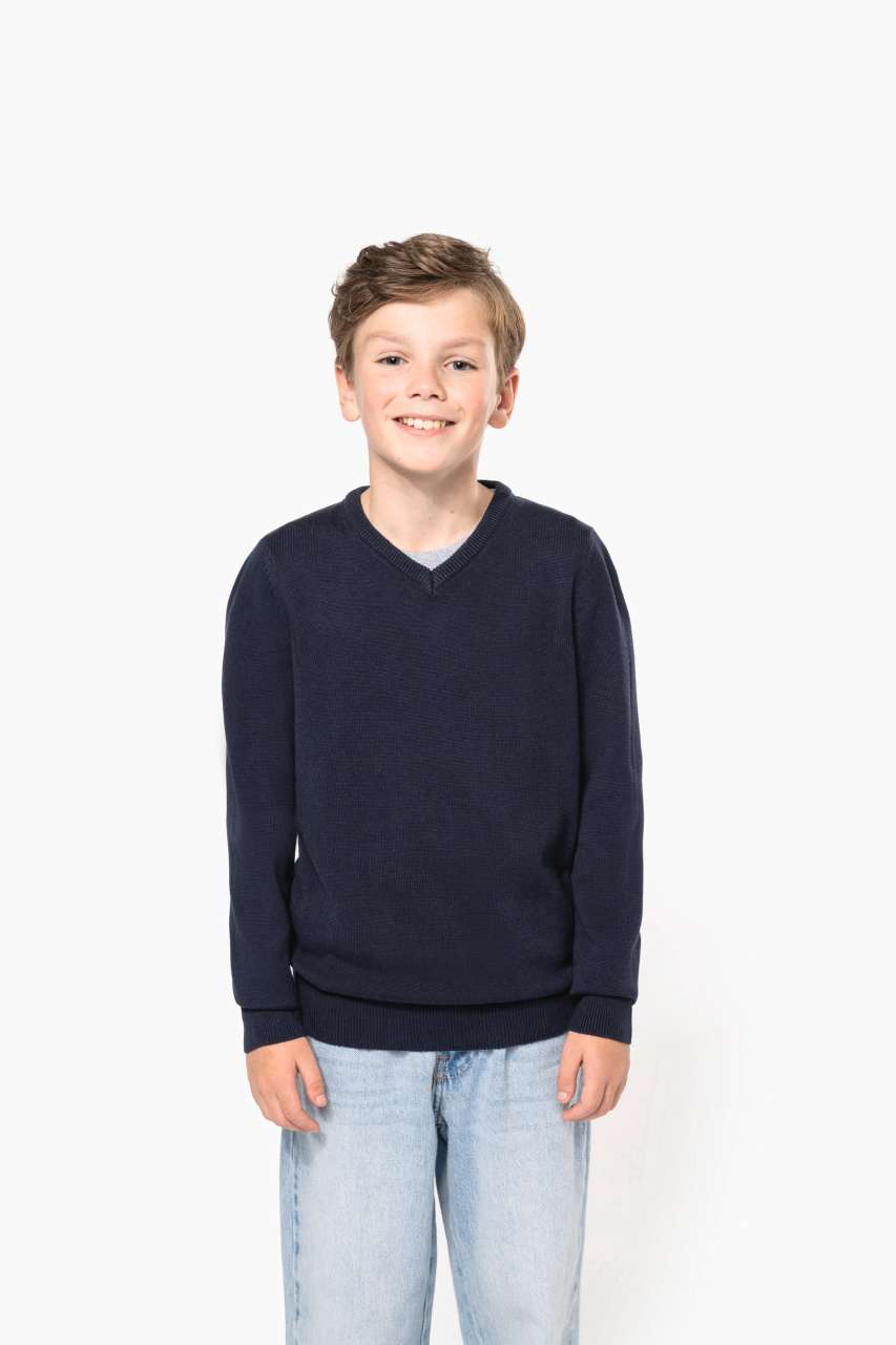 KIDS' V-NECK JUMPER - Grey Melange - modelimageurl