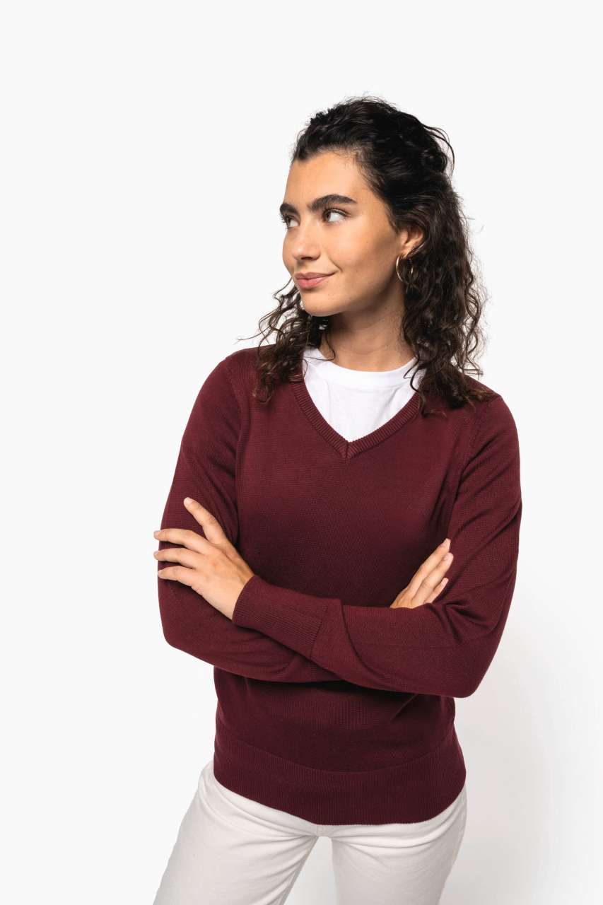 LADIES' V-NECK JUMPER - Black - Additional