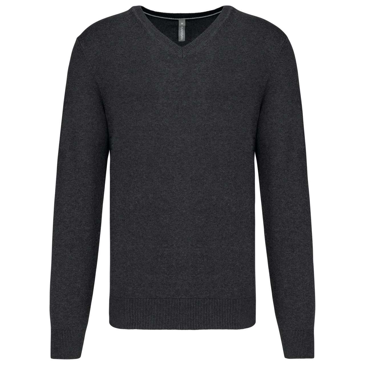 PREMIUM V-NECK JUMPER - Black Heather - colorimageurl