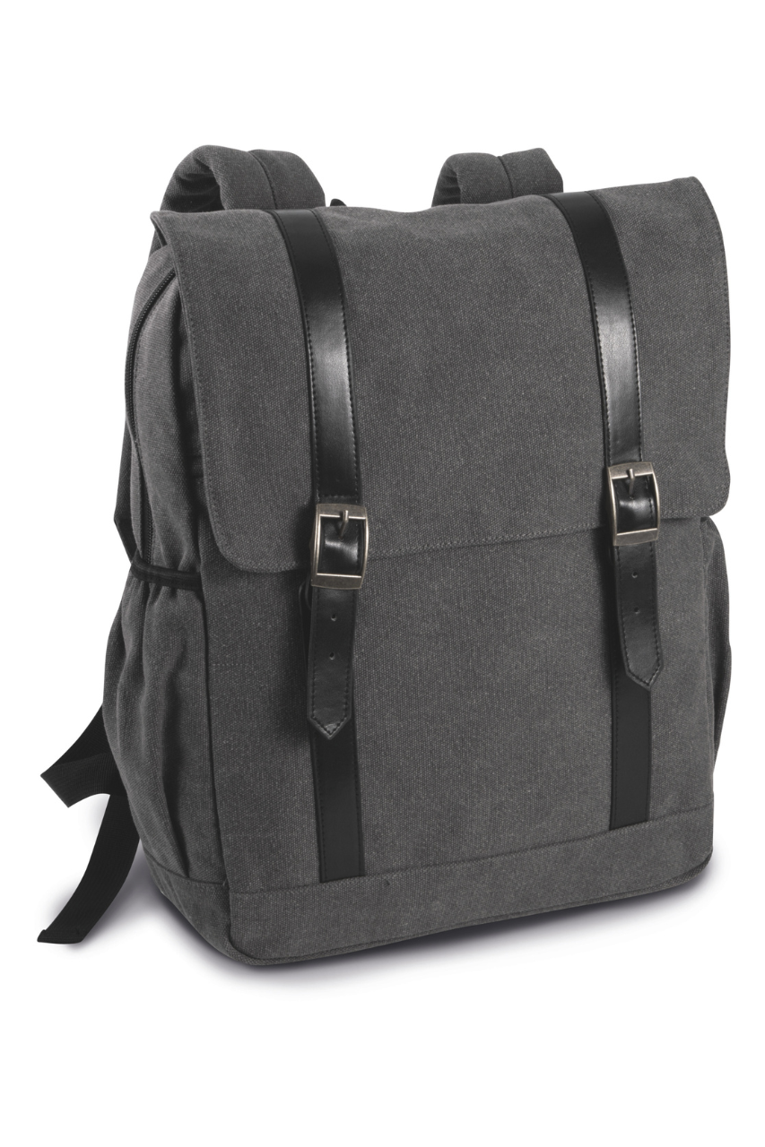 FLAP-TOP CANVAS BACKPACK - Washed Dark Grey - modelimageurl
