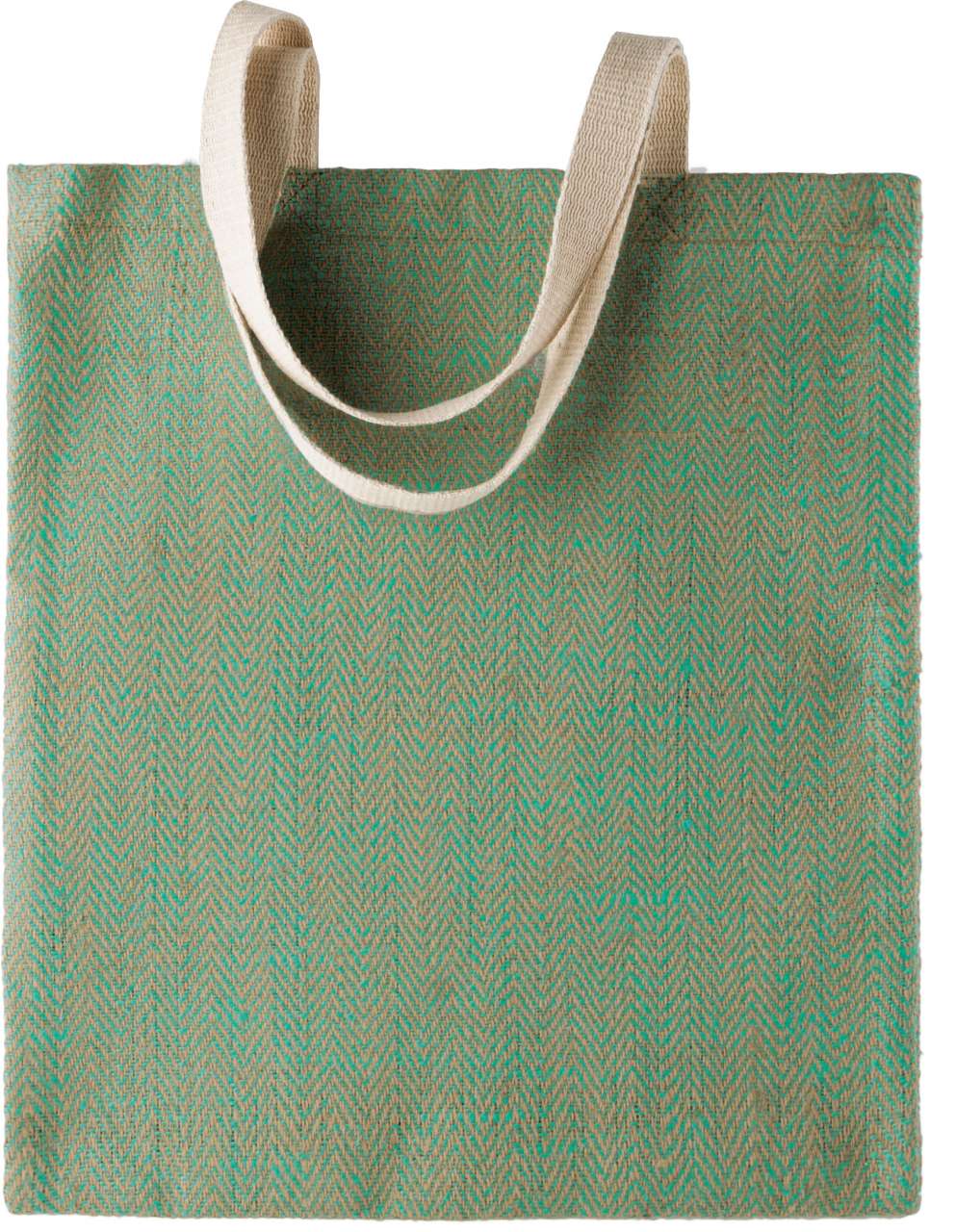 100% NATURAL YARN DYED JUTE BAG - Natural/Water Green - Main