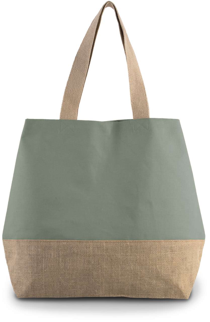 CANVAS & JUTE HOLD-ALL SHOPPER BAG - Dusty Light Green/Natural - colorimageurl