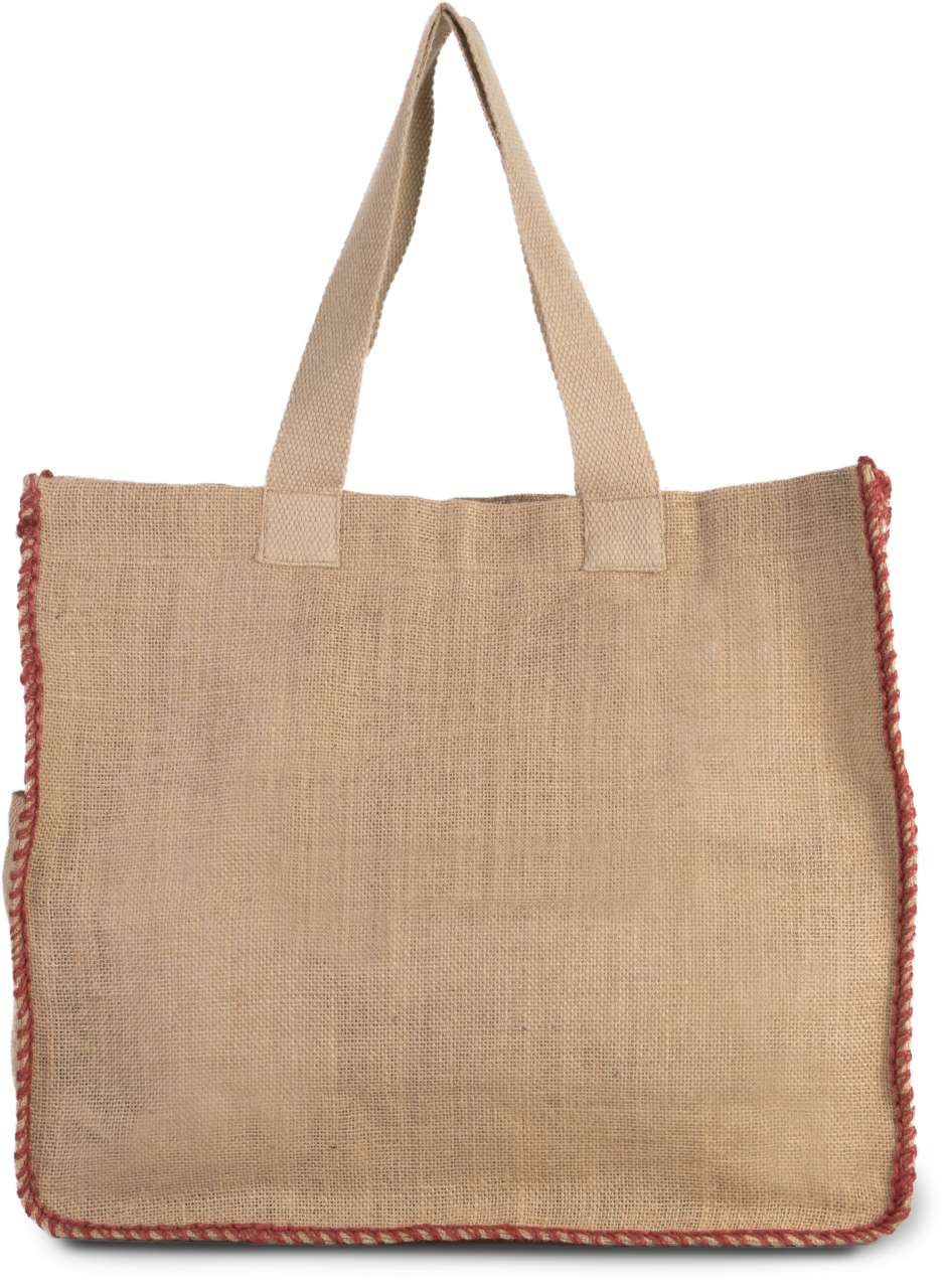JUTE BAG WITH CONTRAST STITCHING - Natural/Arandano Red - Main