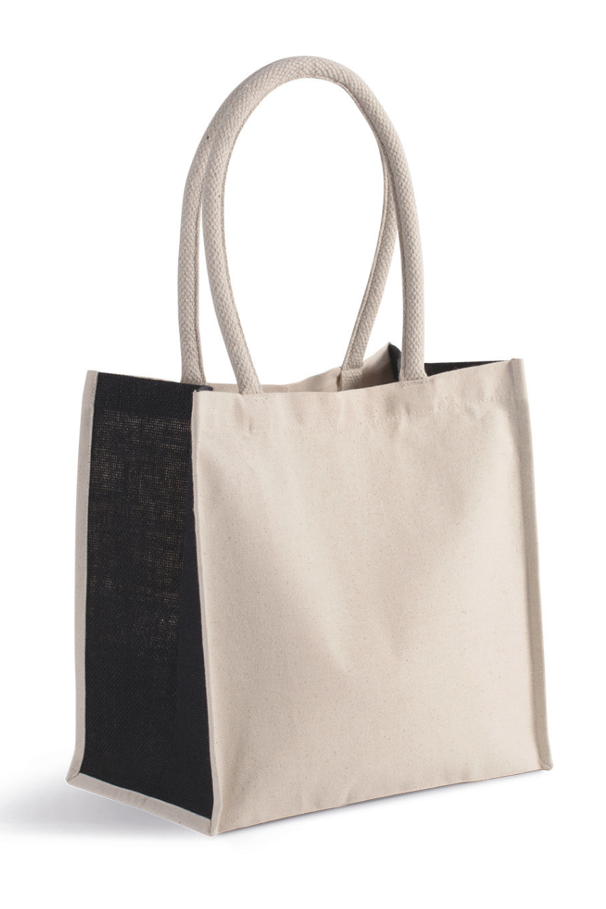 COTTON / JUTE TOTE BAG - 17 L - Natural/Turquoise - Model