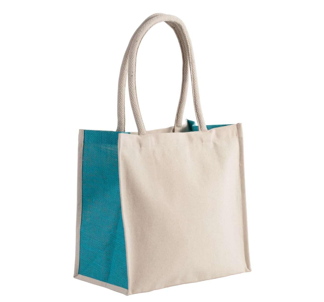 COTTON / JUTE TOTE BAG - 17 L - Natural/Turquoise - Main