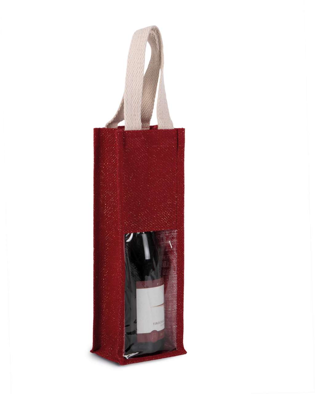 JUTE BOTTLE BAG - Cherry Red/Gold - Additional