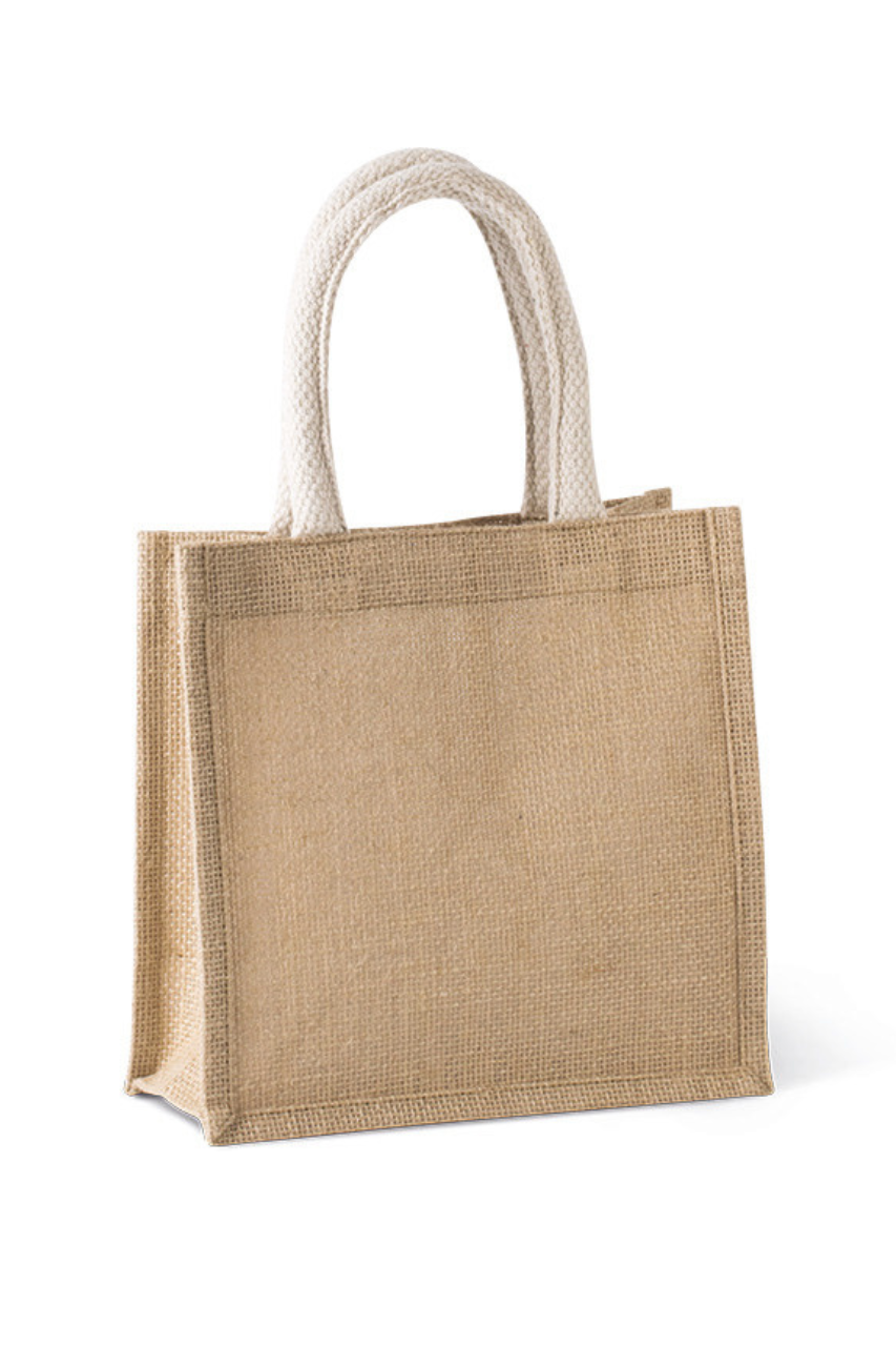 JUTE CANVAS TOTE - SMALL - Cherry Red/Gold - Model