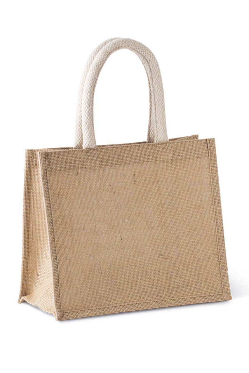 JUTE CANVAS TOTE - MEDIUM - Cherry Red/Gold - Model