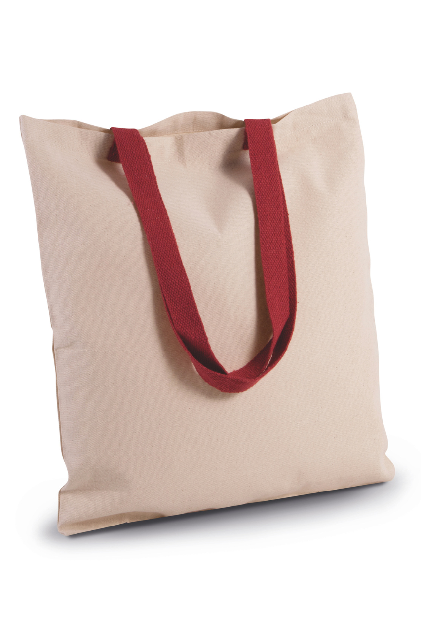 FLAT CANVAS SHOPPER WITH CONTRAST HANDLE - Natural/Dusty Light Green - Model