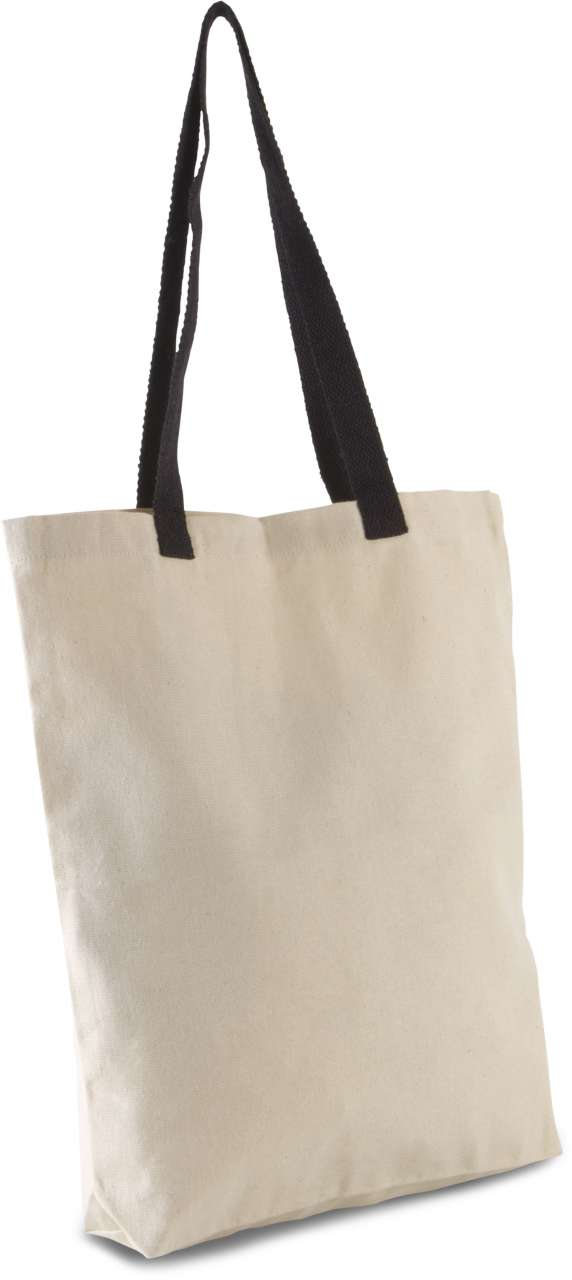 FLAT CANVAS SHOPPER WITH CONTRAST HANDLE - Natural/Black - Additional