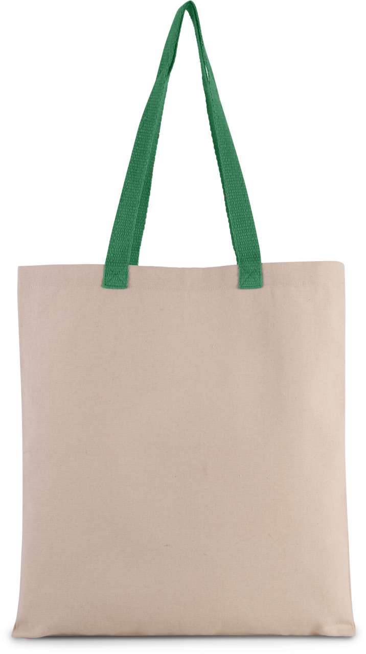 FLAT CANVAS SHOPPER WITH CONTRAST HANDLE - Natural/Kelly Green - Main