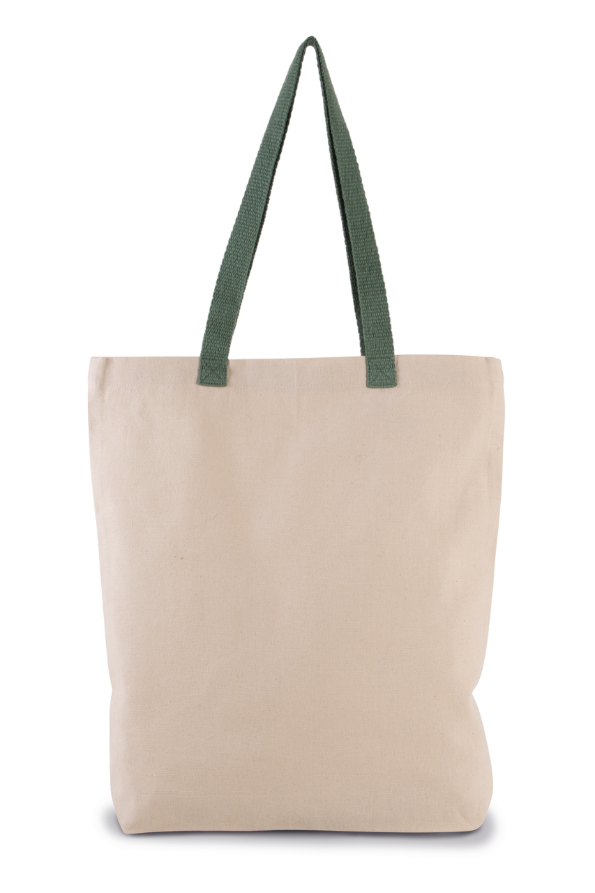 SHOPPER BAG WITH GUSSET AND CONTRAST COLOUR HANDLE - Natural/Black - Model