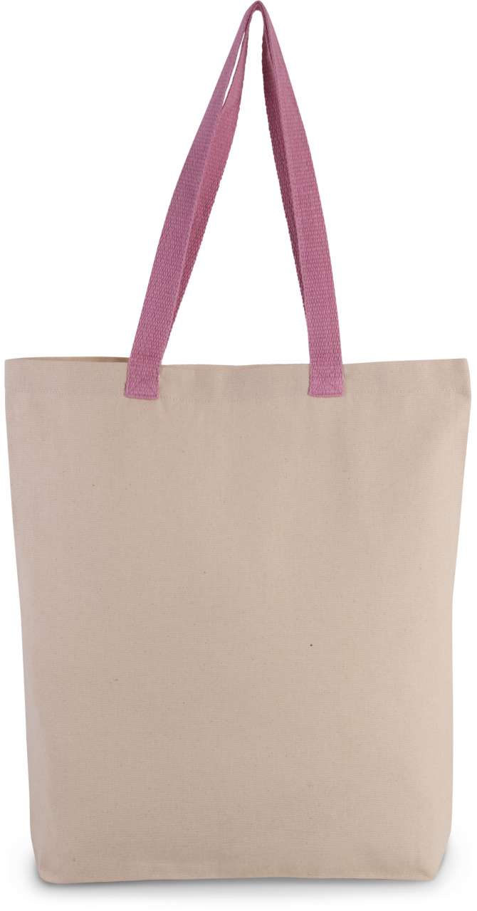 SHOPPER BAG WITH GUSSET AND CONTRAST COLOUR HANDLE - Natural/Dark Pink - Main