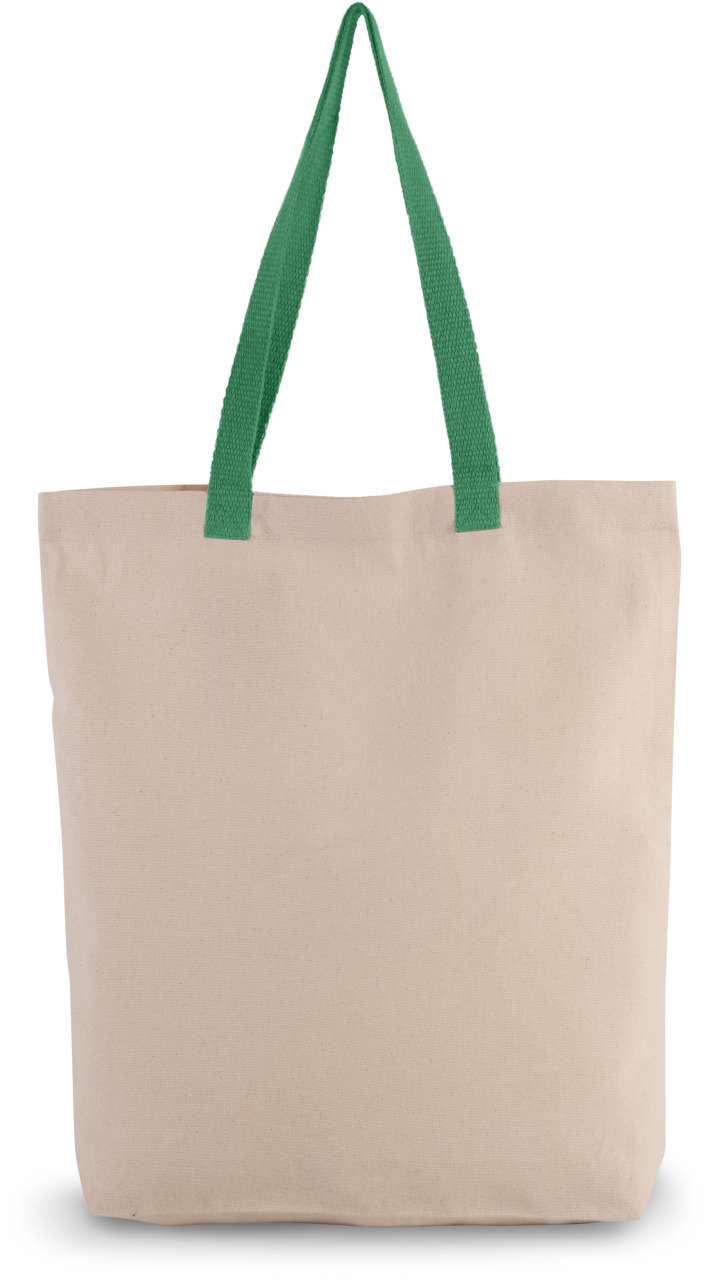 SHOPPER BAG WITH GUSSET AND CONTRAST COLOUR HANDLE - Natural/Kelly Green - Main