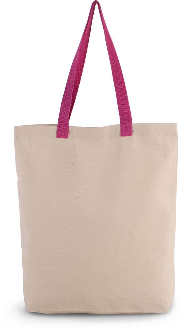 SHOPPER BAG WITH GUSSET AND CONTRAST COLOUR HANDLE - Natural/Magenta - Main