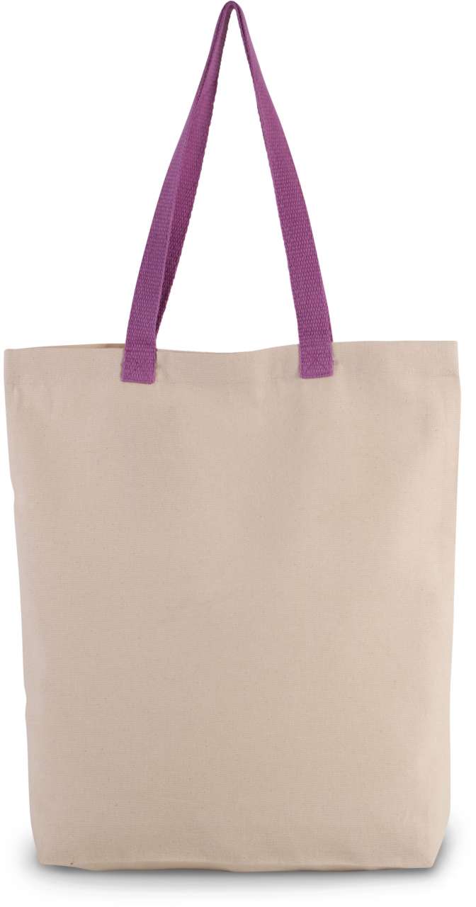 SHOPPER BAG WITH GUSSET AND CONTRAST COLOUR HANDLE - Natural/Radiant Orchid - Main