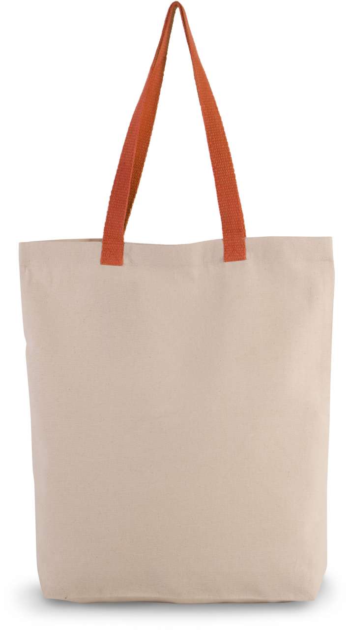 SHOPPER BAG WITH GUSSET AND CONTRAST COLOUR HANDLE - Natural/Spicy Orange - Main