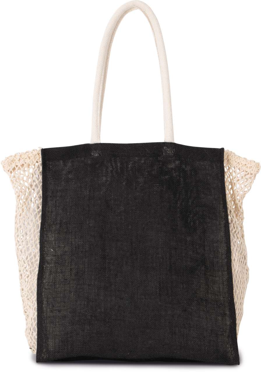 SHOPPING BAG WITH MESH GUSSET - Black/Natural - colorimageurl