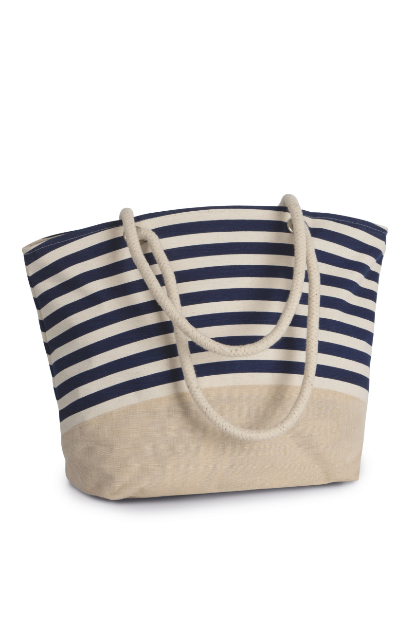 JUTE CANVAS DUFFEL SHOPPING BAG - Natural/Navy - modelimageurl
