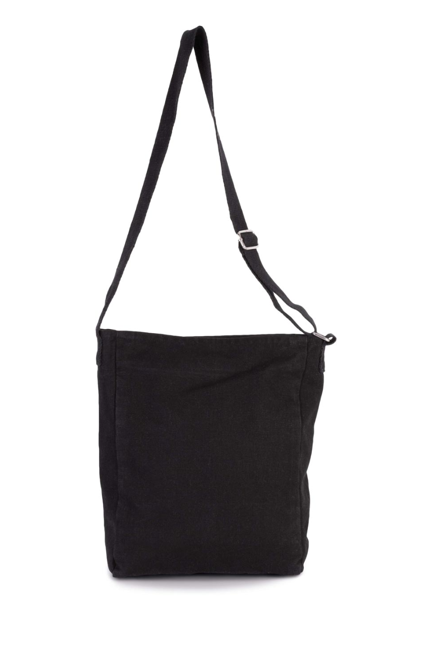COTTON CANVAS SHOULDER BAG - Washed Blue Titanium - Model