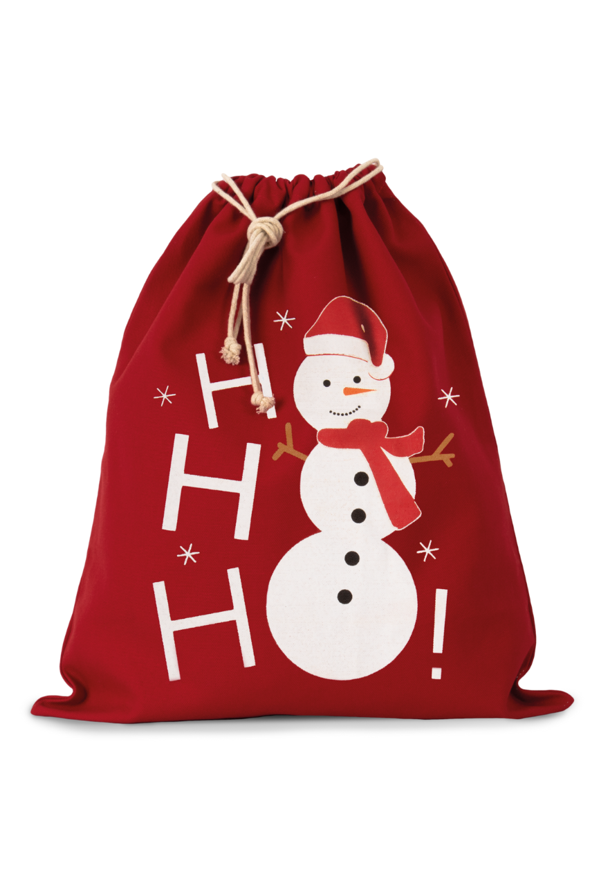 COTTON BAG WITH SNOWMAN DESIGN AND DRAWCORD CLOSURE - Natural - Model