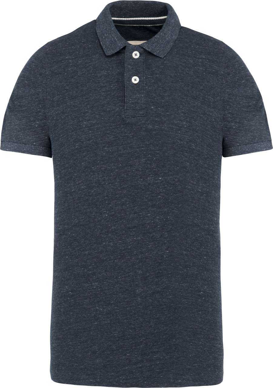 MEN'S VINTAGE SHORT SLEEVE POLO SHIRT - Night Blue Heather - colorimageurl