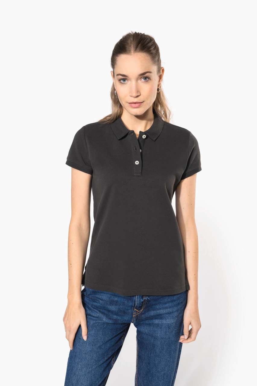 LADIES' VINTAGE SHORT SLEEVE POLO SHIRT - Ash Heather - modelimageurl
