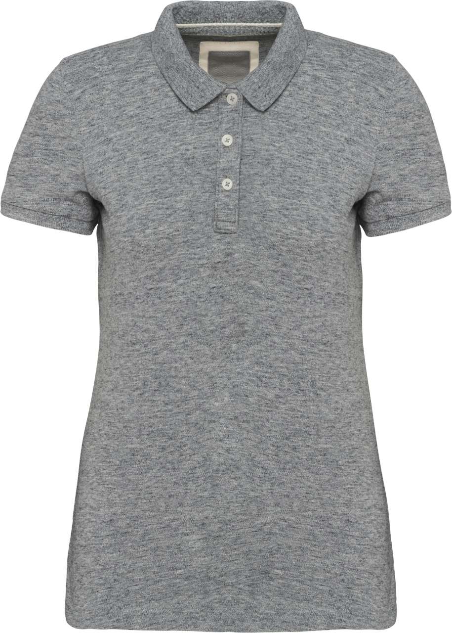LADIES' VINTAGE SHORT SLEEVE POLO SHIRT - Slub Grey Heather - colorimageurl