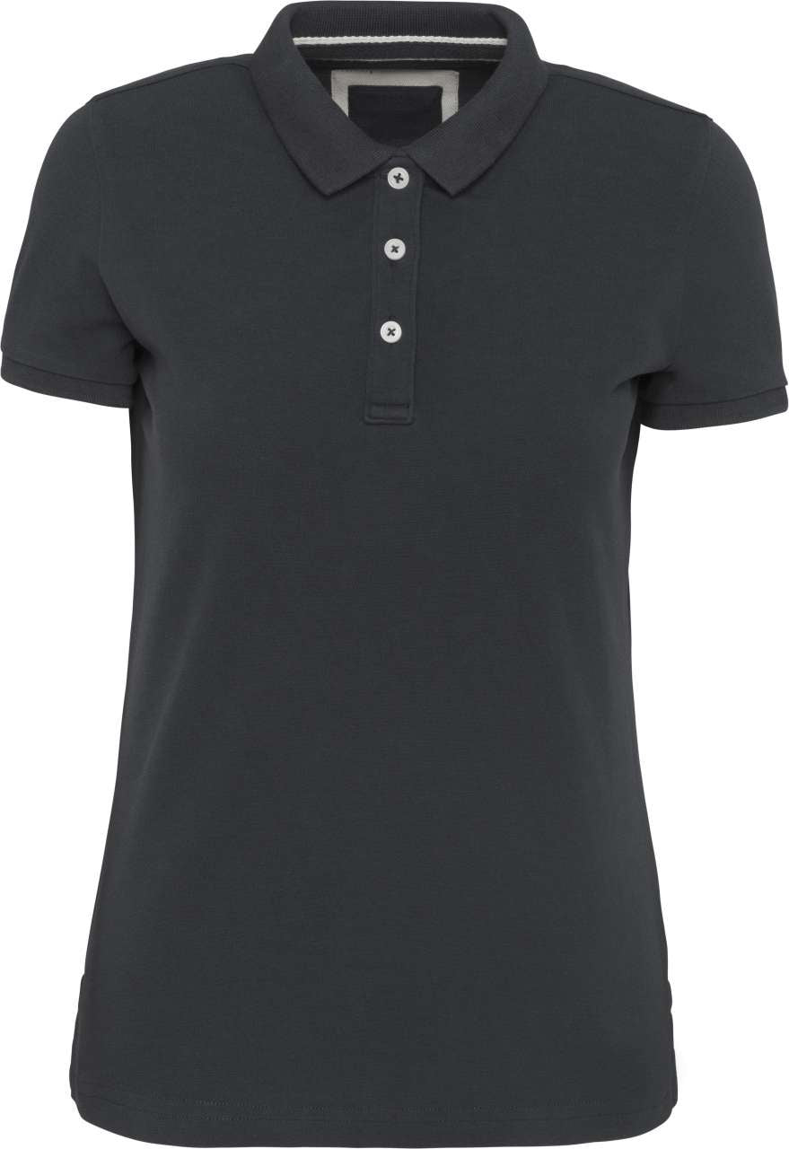 LADIES' VINTAGE SHORT SLEEVE POLO SHIRT - Vintage Charcoal - colorimageurl