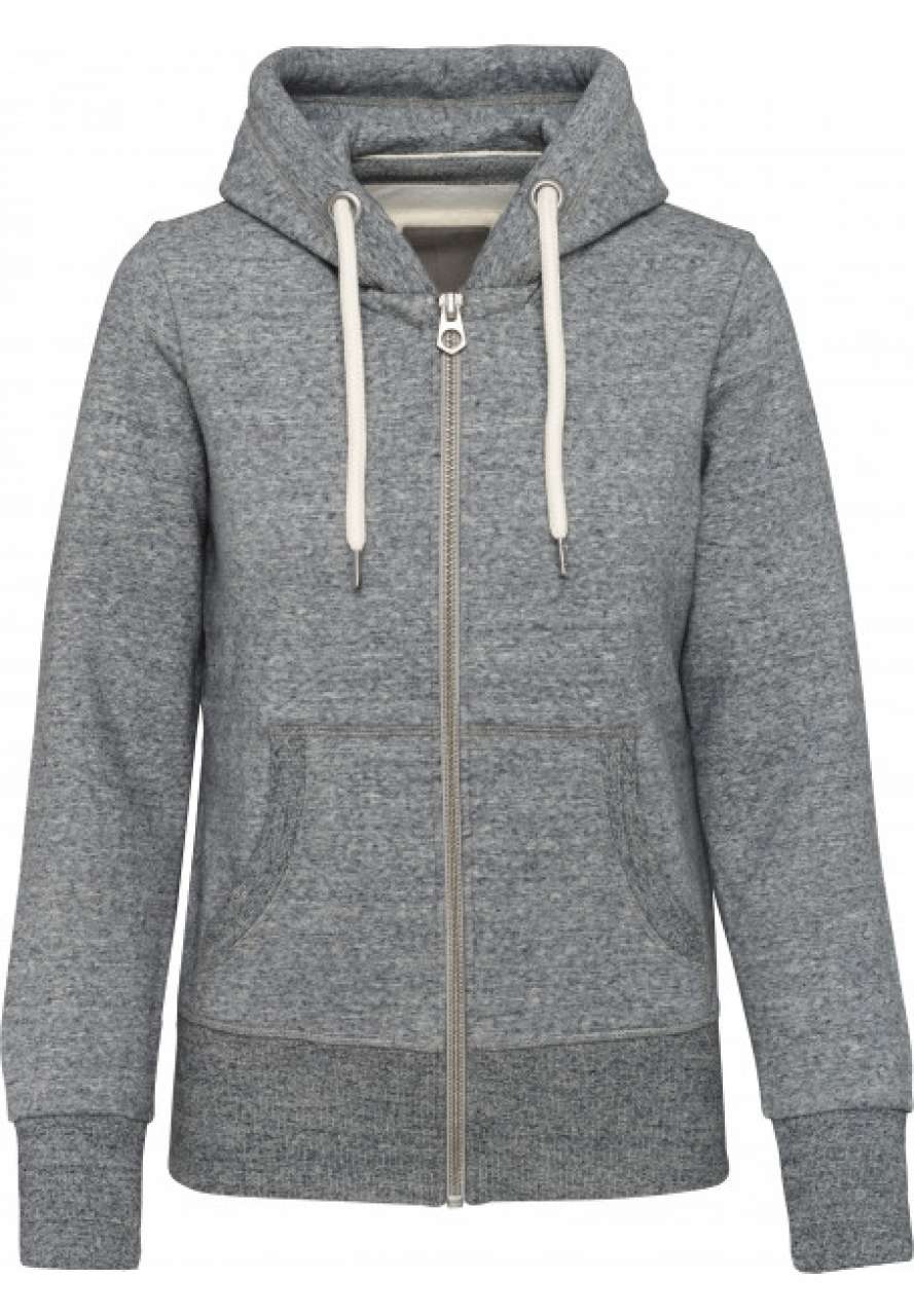 LADIES' VINTAGE ZIPPED HOODED SWEATSHIRT - Slub Grey Heather - colorimageurl