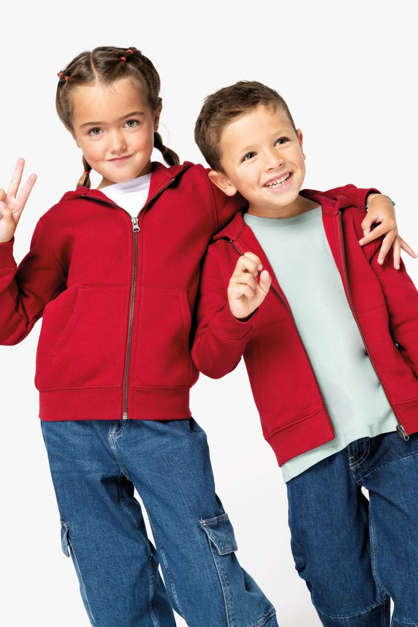 ECO-FRIENDLY KIDS’ FULL ZIP HOODED SWEATSHIRT - Jade Green - modelimageurl