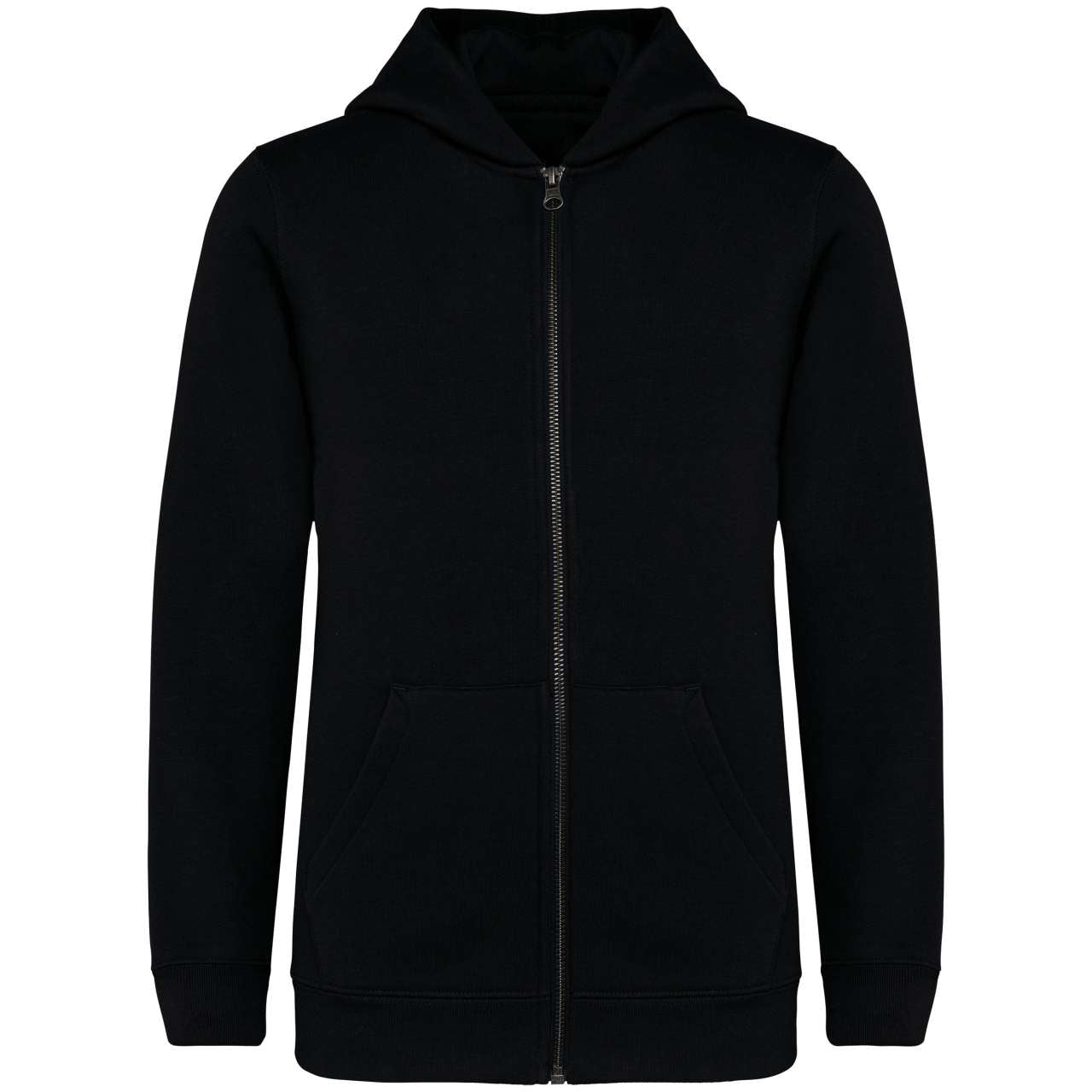ECO-FRIENDLY KIDS’ FULL ZIP HOODED SWEATSHIRT - Black - colorimageurl
