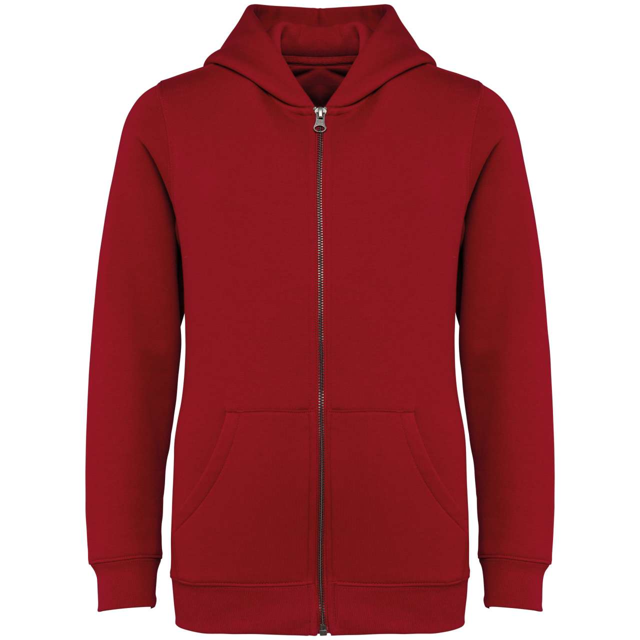 ECO-FRIENDLY KIDS’ FULL ZIP HOODED SWEATSHIRT - Hibiscus Red - colorimageurl
