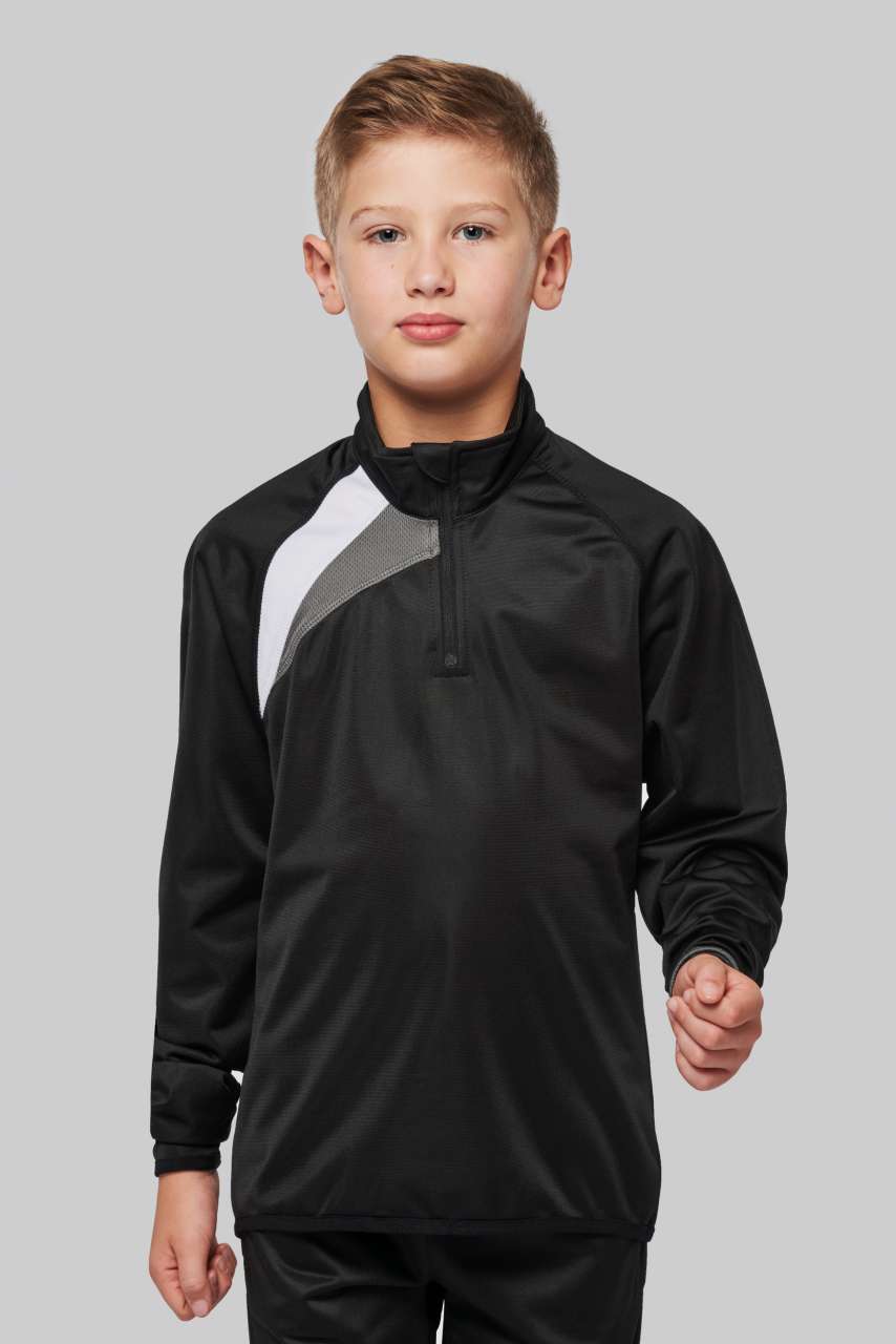 KIDS' ZIP NECK TRAINING TOP - Black/White/Storm Grey - modelimageurl