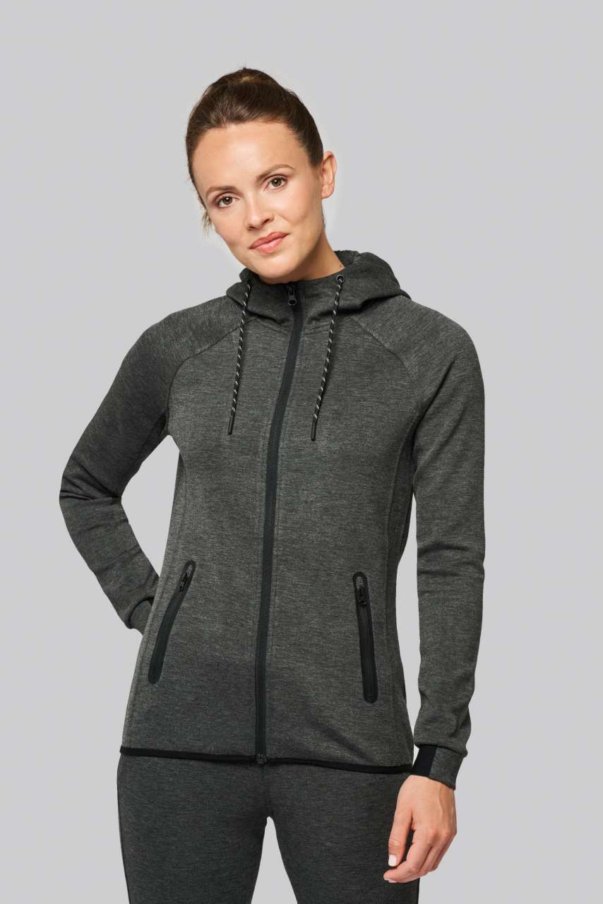 LADIES’ HOODED SWEATSHIRT - Ash Heather - Model